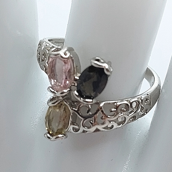 Natural Oval Multi Color Tourmaline 6x4mm 925 Sterling Silver Ring Sz 6.5 - Picture 6 of 9
